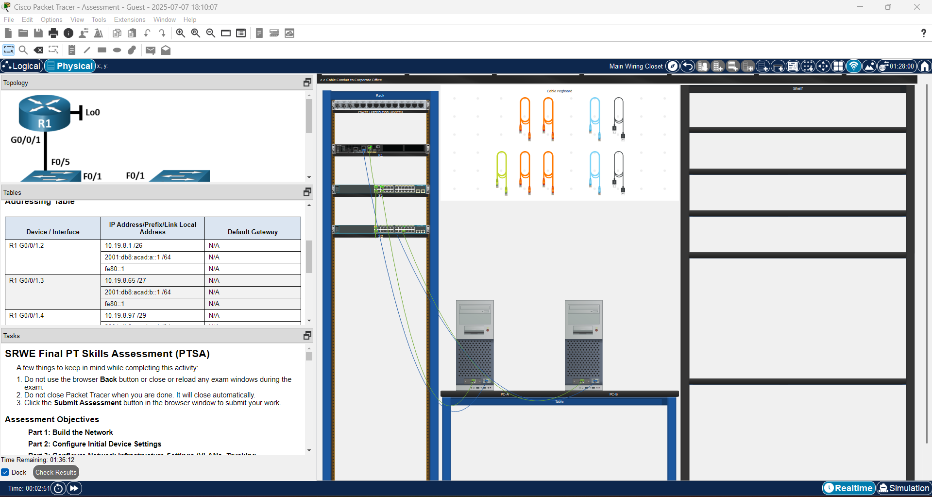 CCNA: Switching, Routing, and Wireless Essentials (Version 7.00) - SRWE Final PT Skills Assessment (PTSA)